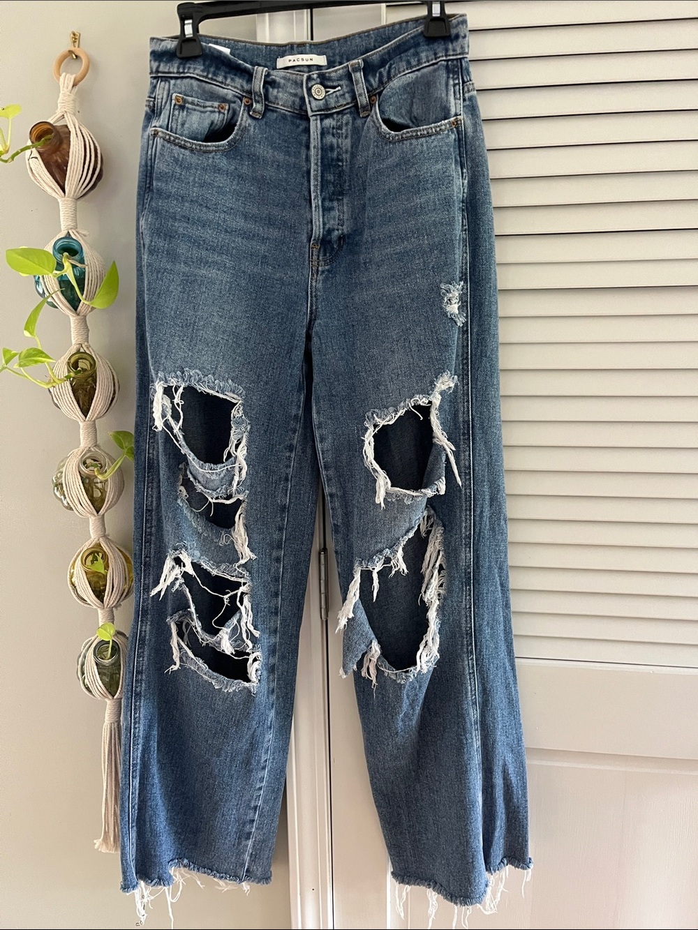 PacSun Medium Blue Distressed Wide-Leg Jeans